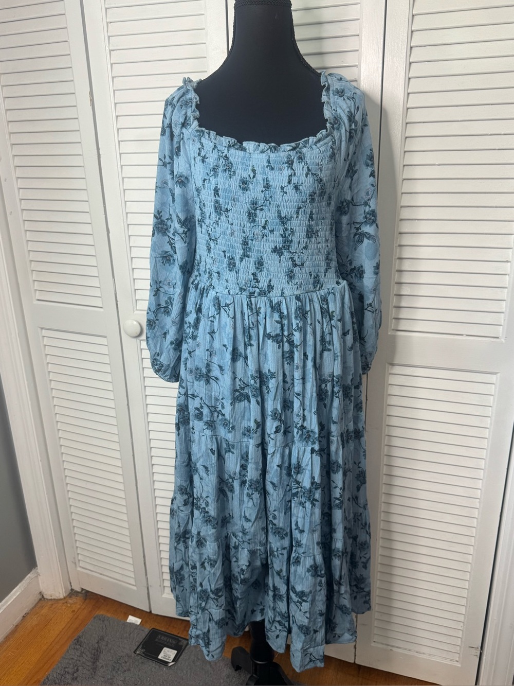 Torrid Light Blue Floral Smocked Boho Prairie Maxi Dress Size 3